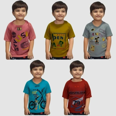 Baby Boys & Baby Girls Printed Cotton Blend T Shirt(Multicolor, Pack of 1)