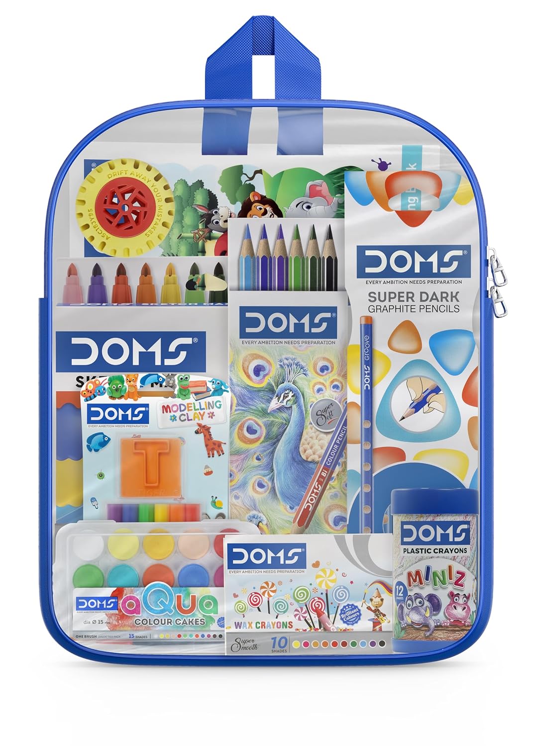 Doms Jonior Art Kit | Comes With Transparent Zipper Bag | Perfect Value Pack | Kit For School Essentials | Gifting Range For Kid